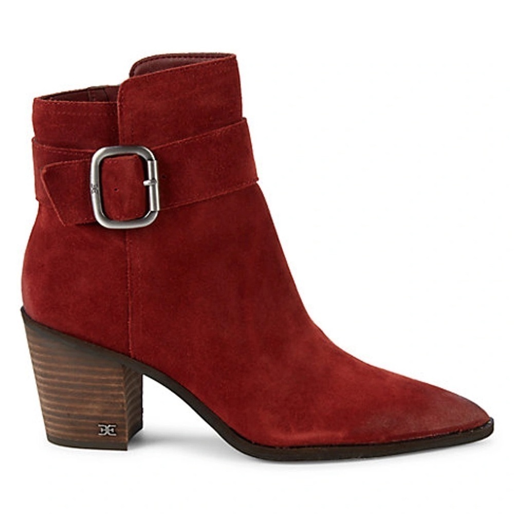 SAM EDELMAN Women's Leonia Block Heel Booties In Spiced Mahogany Suede Size 7.5
